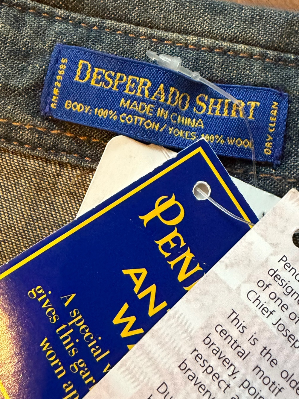 Pendleton Blue Denim Shirt with Multicolor Southwestern Yoke..NWT, VINTAGE - Picture 9 of 13